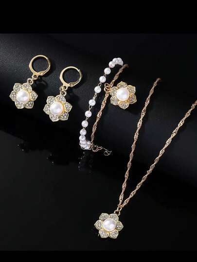 4 قطع/مجموعة مجموعة مجوهرات بوهيمية أنيقة وفاخرة تشمل 1 قلادة و 1 زوج من الأقراط و 1 سوار، هدية مثالية للارتداء اليومي والحفلات
