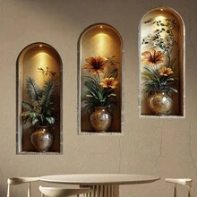 3 件套北欧风植物墙贴，乙烯基艺术墙贴，适用于客厅、宿舍、办公室、家居装饰 - 彩色 - 查看 9