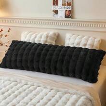 Fluffy Faux Rabbit Fur Body Pillow Cover Luxury Bubble Waffle Shaggy Plush Bed Body Pillowcase With Zipper Closure Long 20"X54" Fuzzy Furry Pillow Case For Adults Girls Teens Black