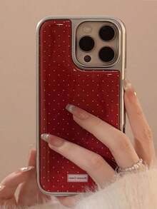 TMGH 1pc GUCADI Electroplated Minimal Polka Dot Soft Silicone Phone Case With Metal Edges, Compatible With IPhone 16/15/14/13 Series The Material Is Soft - 玫紅色 - 查看 7