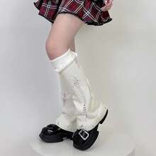 SherryDC Womens Y2k Knit Leg Warmers Harajuku Japanese Long Boot Socks Kawaii Lolita Winter Leg Cover{"Color_name":"900-White"} - 多色4 - 查看 7