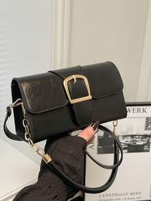 Nueva bolsa cuadrada pequeña con hebilla de cuero, bolso de hombro y cruzado minimalista de moda para mujer, bolso de cierre con candado para debajo del brazo, elegante y versátil bolso de mano para dama - Negro - Ver 13
