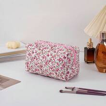 Makeup Bag Travel Cosmetic Bag For Women Girls, Zipper Make Up Pouch, Floral Flowers Toiletry Organizer Makeup, Portable Storage Cosmetic Travel Cloth Bag (Pink+Flower-Pink){"Color_name":"TwoPack:(Pink+Flower-Pink)"} - 兩件裝:(粉紅色+花粉色) - 查看 6