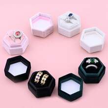 Hexagon Velvet Ring Box, Gorgeous Vintage Ring Display Holder With Double Slots, Ring Box Proposal Engagement Wedding Ceremony (Pink) - Hồng - Xem 2
