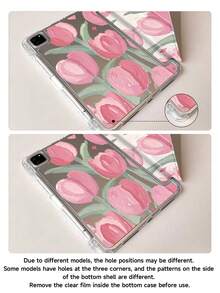 Pink Tulip Pattern Protective Case, Compatible With IPad 10th Gen, 10.2", Mini 6", Mini 7", And 9.7" Models. Also Compatible With Samsung Galaxy Tab A9 Plus. Features 3+Y Folding Design, Reinforced Silicone Corners, Auto Wake/Sleep Function, And Built-In Stylus Slot. - Multicolor - View 10