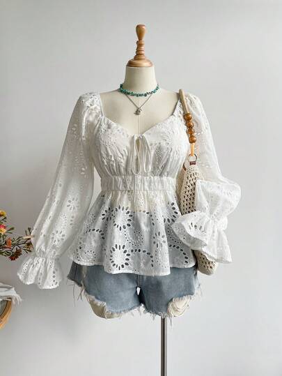 Rusttydustty Blusa de manga larga con cuello en V, puños con lazo y bordado de encaje francés vintage para mujer, ideal para usar en Ciberlunes, Navidad, Halloween y Año Nuevo