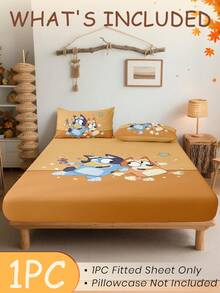 Bluey 1件装布鲁伊数码印花床笠,布鲁伊床上用品,床垫保护套,床罩,床笠,舒适家纺,透气防起球床垫保护套,柔软亲肤,布鲁伊魔杖图案,卡通图案床罩 - 彩色 - 查看 3