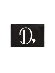 1pc Black Large-Capacity Cosmetic Bag, Printed With White Artistic Letters A-Z And A Heart Pattern,Hot-Selling Fashion Item Suitable For Travel, Toiletry, Multi-Functional Storage, Jewelry Storage, Coin Purse, Headphone Bag, Digital Storage Bag,Christmas Gifts,Pouch,Travel,Gifts For Women,Women's Necessaire,Travel Essential,Pouch,Clutch / Small Handbag,Necessaire,Makeup Organizer,Makeup Organize,Pouch,Brush Holder,Mini Pouch,Large Capacity Pouch