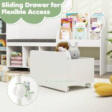 Wooden Kids Bookshelf W/Reading Nook Padded Seat Open Cubes Adjustable Shelf - White - View 6