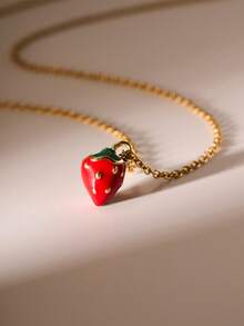 1 buc colier drăguț din oțel inoxidabil 3D cu pandantiv de căpșuni, potrivit pentru femei de zi cu zi și pentru plajă