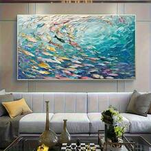 1pc Abstract Fish School Canvas Wall Art,Ocean Bohemian Wall Decor, Space-Themed Frameless Poster, For Living Room, Bedroom, Dining Room, Home Decoration, Gift