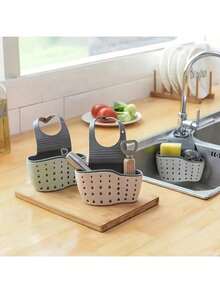 1pc Sink Hanging Drain Basket With Silicone Storage Box, Adjustable Shoulder Strap Drain Rack, Sponge Holder, Faucet Hanging Basket, Kitchen Storage Bag, Perfect For Storing Sponges And Rags In The Kitchen (Color Random)
