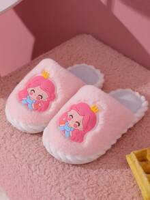 1 Pair Girls Cute Princess Slippers, Indoor Warm Home Wear For Kids, Suitable For Autumn/Winter