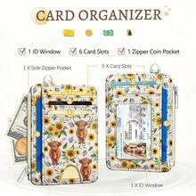 Highland Cow Sunflower Credit Card Holder Small Wallet Women, Slim RFID Blocking Wallet Woman Keychain With Zipper Coin Pocket, Front Pocket Thin Travel Card Case With ID Window Ladies Gifts{"Color_name":"Cow"} - 多色14 - 查看 4