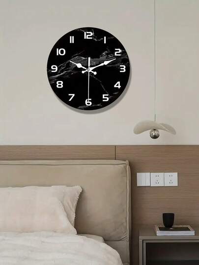 1pc Moderne Minimalist Zwart Marble Wand Klok Silent Non Ticking, Wooden Construction Bold Wit Numerals Battery Powered (No Included) Living Room, Office, Bedroom Elegante Home Interiors, Contemporary Premium Materials, ative Timepiece, Office Professionals view 3