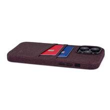 Card Case For IPhone 14 Pro Max With Built-In Metal Plate For Magnetic Mounting & Wallet With 2 Holder Slots: M2 Luxe Canvas-Style Synthetic Leather (Burgundy){"Size_name":"14ProMax","Color_name":"Burgundy"} - Multicolor10 - View 9