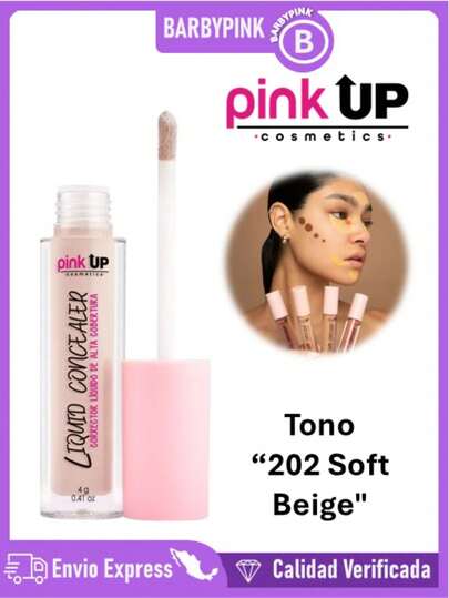 Corrector Liquido PINK UP Liquid Concealer Corrector de Maquillaje Liquido Pink Up Corrector de Cobertura completa Mate Like Magic 12HR, Alta Cobertura. 8 Tonos; Pale, Beige, Medium, Tan, Lila, Green, Yellow, Orange. Buen Fin.