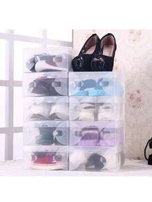 1/6/12 件鞋盒透明设计，带翻盖，可折叠旅行鞋收纳盒，易于清洁，适合高跟鞋、凉鞋和鞋子，鞋子收纳盒 - 白色 - 查看 10