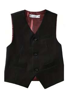 Boys Suit Vest Kids Formal Waistcoat Vest With Pockets Adjustable Back Strap Vest For Wedding Piano Performance Black Size 4-14Y