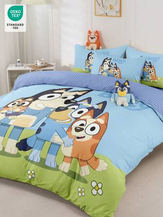 Bluey 2/3pcs Brui Bedding Set, Brui Bedding, Comfortable Anti-Pilling Bedding Set, Skin-Friendly, Cartoon Style Duvet Cover Set, Home Textile, Duvet Cover And Pillowcase, Excluding Comforter, Suitable For Twin, Full, Queen, King Bed, All Seasons, Machine Washable, Autumn Decor, Room Decor, Back To School, Study Supplies, Autumn Decor, Autumn Decor, Room Decor