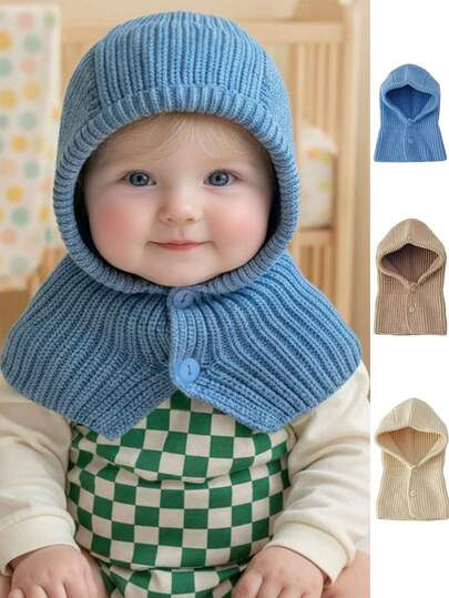 可爱的一体式连帽帽，可爱的熊耳朵设计，适合男孩和女孩，婴儿保暖帽，防风护耳一体式婴儿帽，秋冬配饰，多功能，适合户外日常穿着