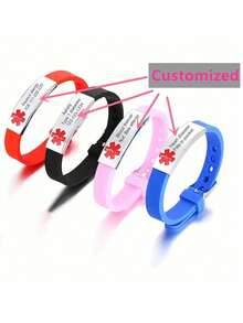 Personalized Medical Alert Bracelet, Adjustable Silicone Medical Id Bracelet Disease Allergy Awareness Wristband Custom Identification Jewelry For Emergency Lifeguard With First Aid Kit, Silver, Fashionable, Colorful, Vintage, Unisex, Simple, Casual, Customized, Personalized, Unique, For Anniversary, Birthday, Graduation, Prom, Party - Multicolor - View 1