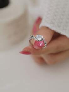 1 件时尚简约交织方晶锆石戒指，女士配饰 - 銀色 - 查看 3