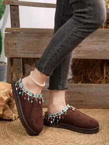 Women's Fashion Tassel Decor -On Slippers, Warm For Winter - Brown - View 5