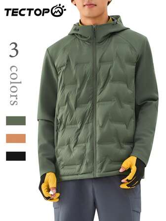 TECTOP Men's Down Jacket, Lightweight Jacket, Zip-Up Hooded Jacket, Outdoor Hiking Skiing Jacket With Pockets, Autumn/Winter