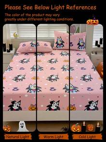 Bluey Halloween Digital Print Bedsheet,  Bedding, Mattress Protector, Bed Cover, Bed Linen, Comfortable Home Textile, Breathable Anti-Pilling Mattress Protector, Soft & Skin-Friendly, Vampire  Pattern, Cartoon Pattern Bed Cover - Multicolor - View 8
