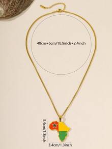 1件男女通用时尚个性化非洲国家地图国旗设计不锈钢吊坠项链，纪念日的完美之选 - 金黃色 - 查看 6