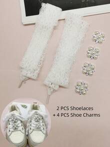 4pcs/6pcs Black & White Lace Shoelaces Decor, Y2K Style Faux Pearl Bow Flower Shoe Charms, Silver Resin Shoelace Clips DIY Accessories For Women's Sneakers, Boots, Suitable For Christmas, Halloween, Valentine's Day, Birthday, Holiday Party (Shoes Not Included) - Multicolor - View 14