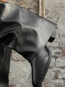 秋冬女式尖头粗跟坡跟性感裤装靴，复古过膝长靴，搭配打底裤 - 黑色 - 查看 8