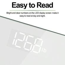 Bscula de bao digital, bscula de peso corporal de alta precisin con pantalla iluminada, diseo de esquina redonda, 400 lb, ncleo negro 1S - Blanco + 10.2"/260mm - Ver 4