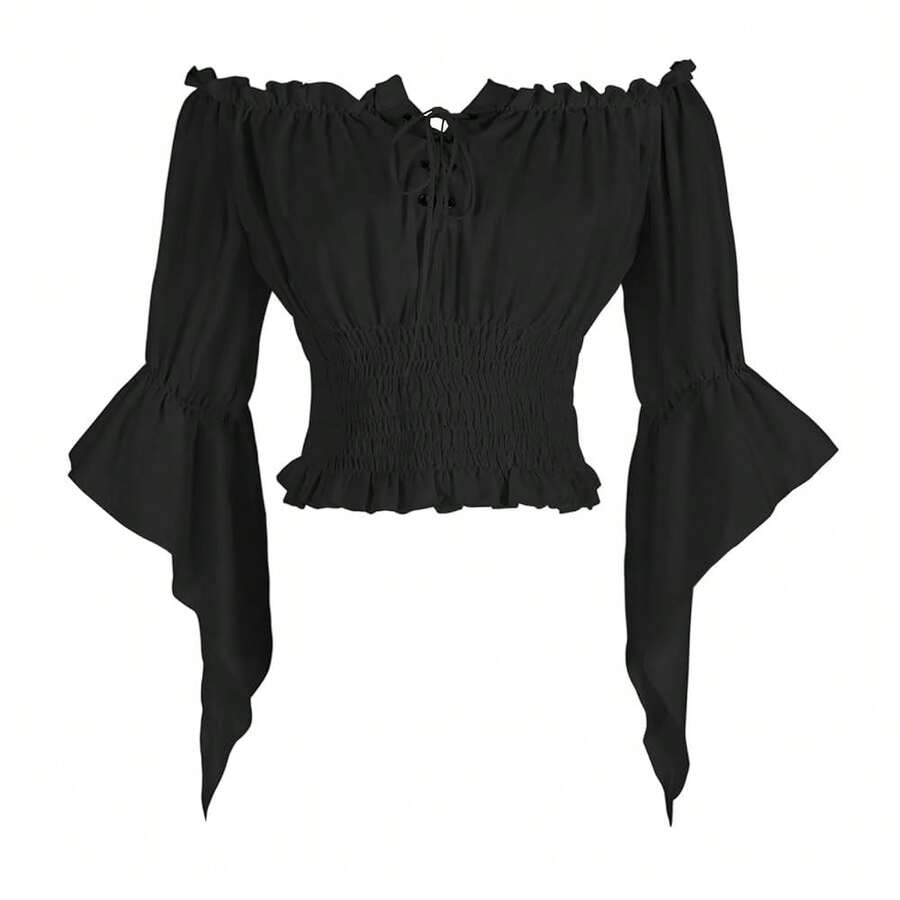 Women's Renaissance Off The Shoulder Top Medieval Pirate Long Sleeve Blouse{"Size_name":"Large","Color_name":"Z2880cbk"} - Z2880cbk - View 1
