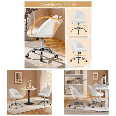 Velvet Swivel Vanity Chair Modern Armless Desk Chair With Adjustable Height Bedroom, Dressing Room Pink
