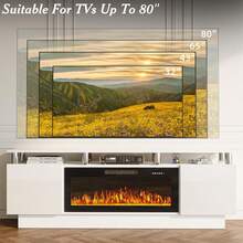 [2 Packages Shipping]70"Fireplace TV Stand With 36" Electric Fireplace,Stainless Steel Pipe,Modern 70 Inch 2 Tier TV Console Stand For TVs Up To 80", LED Light Entertainment Center With Storage Cabinets - 白色 - 查看 6