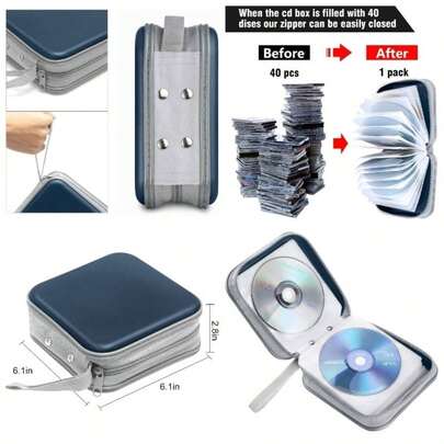 CD Case, 40 Capacity CDDVD Case Holders Wallet Hard Plastic DVD Disc Cases Storage Binder Car Home Office Travel Black