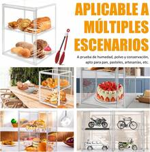 Vitrina para Pan, Panera para Pan Transparente con Pinzas de Cocina, 2 Capas Ajustable. Panera para Pan Apilable Vitrina Exhibidor para Pan, Bagel, Magdalena, Bocadillo, Mantequilla - 1 - Ver 7