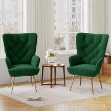 Nalupatio Elegant Armchair Upholstered Chair Ohnzimmer Armchair Dressing Table Chair With Metal Legs Armchair For The Living Room/BedroomUp To 150 Kg Load Capacity - 綠色 - 查看 5