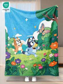 1 pieza Manta de franela de Bluey - Perfecta para la decoración de la habitación, súper suave, ligera, con estampado de dibujos animados, ideal para uso doméstico, uso diario, también un gran regalo de cumpleaños para amigos, familiares o usted mismo. Esta manta es acogedora y cálida, suave y fácil de cuidar, con un estilo lindo y un diseño de borde de Bluey, adecuada para la decoración de la habitación. Nota: El tamaño es de 28*39 pulgadas (aproximadamente 71*99 cm), muy compacto. - Multicolor - Ver 2