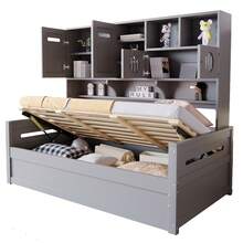 Multifunktionales Schlafsofa 90x200 cm, Einzelbett mit Stauraum über dem Kopfteil, Hydraulisches Bettgestell, Kiefernholz, Ideal für Jugendliche und kleine Räume