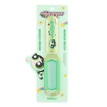 Miniso 1 pieza Espejo plegable con peine de peluche de Las Chicas Superpoderosas, compacto y portátil, hecho de plástico de alta calidad, diseño de espejo y peine en uno, muy conveniente para el maquillaje y el peinado diario - Verde - Ver 6