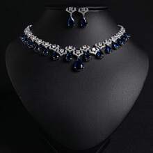 3pcs/Set Silver, Pink, Cubic Zirconia Inlaid Flower & Teardrop Shaped High Quality/Luxury Earrings, Necklace, Jewelry Set, Suitable For Women/Brides, Festivals/Parties, Weddings/Banquets, Women's Fashion Jewelry, Jewelry Set, Gift