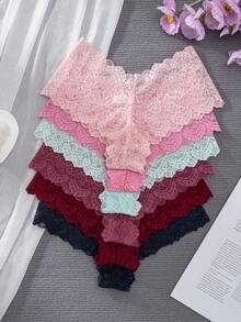 6件装女士优雅纯色蕾丝性感内衣 - 彩色 - 查看 3