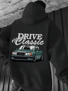 Herren Beige Hoodie Mit Drive The Classic Auto Grafik - Lässige Locker Passform, Kordelzug, Kängurutasche, Inspirierendes Design, Perfekt Für Herbst & Winter, Lässige Trageweise HoodieBequeme Passform HoodieBequeme Kleidung - Black - View 1