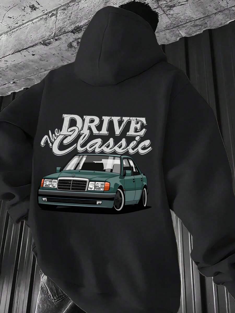 Herren Beige Hoodie Mit Drive The Classic Auto Grafik - Lässige Locker Passform, Kordelzug, Kängurutasche, Inspirierendes Design, Perfekt Für Herbst & Winter, Lässige Trageweise HoodieBequeme Passform HoodieBequeme Kleidung - Black - View 1