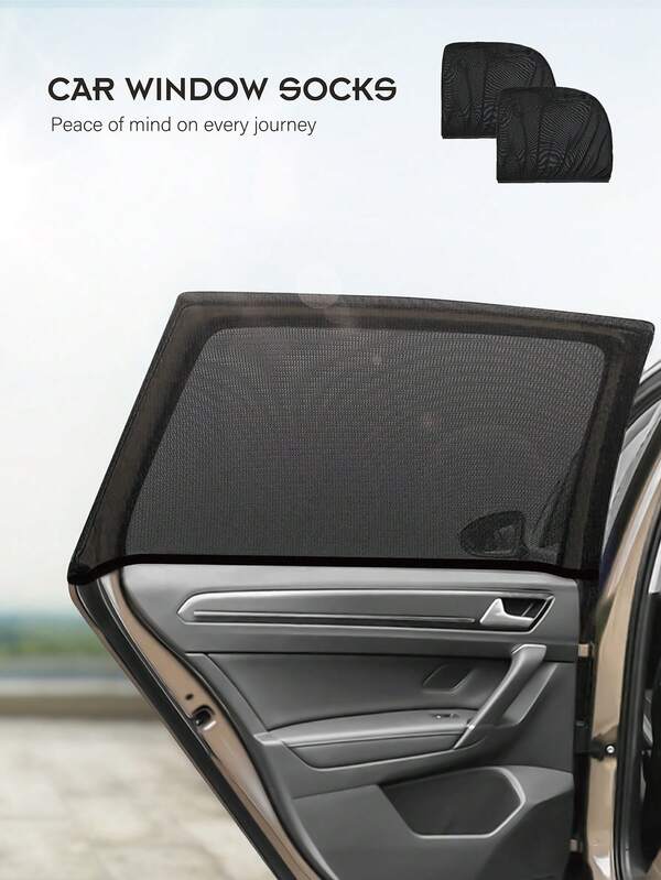 قطعتان شبكة ظل نافذة السيارة السوداء قابلة للسحب، شاشة نافذة جانبية قابلة للتنفس، مناسبة للنوافذ الجانبية والخلفية ذات الشكل المربع، لحماية الأطفال/التخييم من الحرارة بنسبة 95% من الأشعة فوق البنفسجية أ وب، لجميع فصول السنة