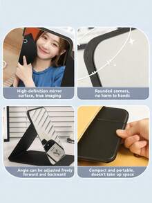 1 chiếc gương trang điểm bằng da, kích thước lớn, có thể gập lại, di động, dùng để bàn hoặc cầm tay, thích hợp cho ký túc xá trường học, phòng ngủ, phòng tắm, văn phòng, nhà thuê. - Nhiều màu - Xem 4