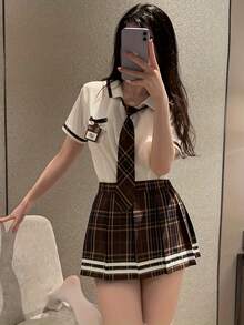Sexy Lingerie Sexy Student Outfit JK Ultra Short Plaid Skirt Female Passionate Internet Celebrity Uniform Set - 白色 - 查看 3